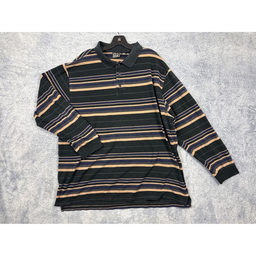 Jos. A. Bank Mens XXL Black Striped Long Sleeve Polo Traveler's Collection